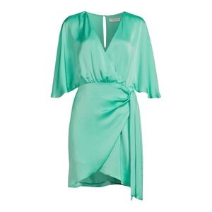 RAMY BROOK  NWT Alexis Faux Wrap Satin Mini Dress Green Size 10